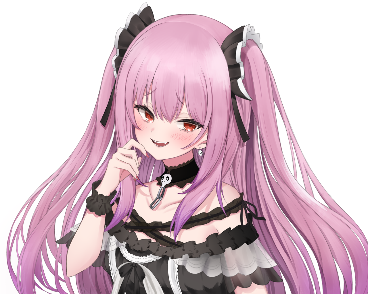 Девушка аниме с розовыми волосами на белом фоне