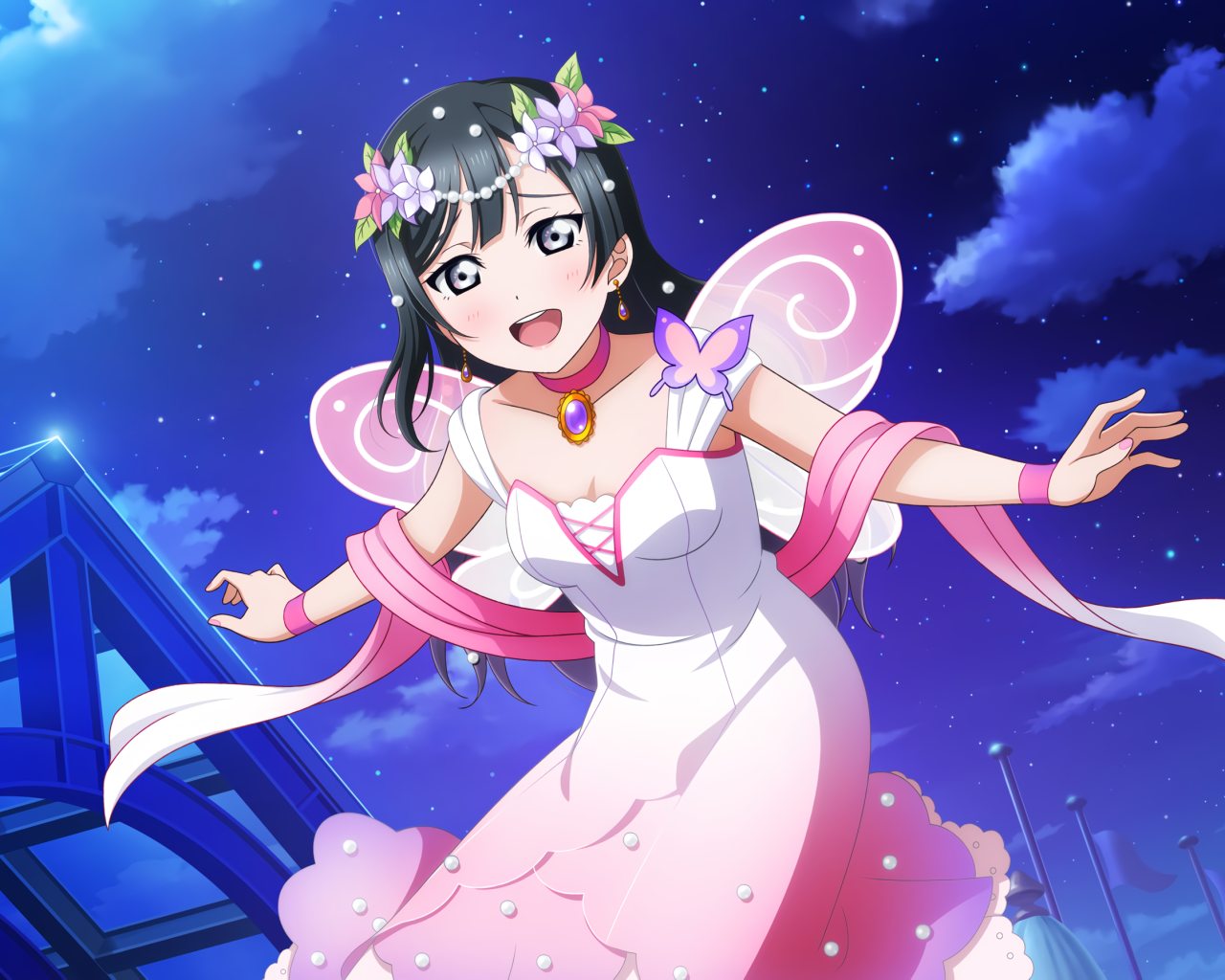 Красивая девушка аниме в розовом платье 