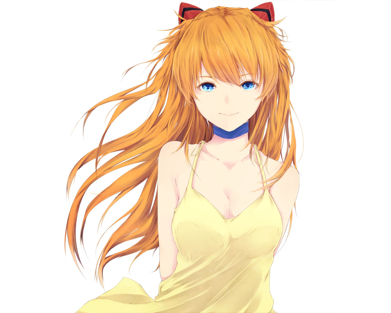 Красивая голубоглазая девушка аниме с рыжими волосами