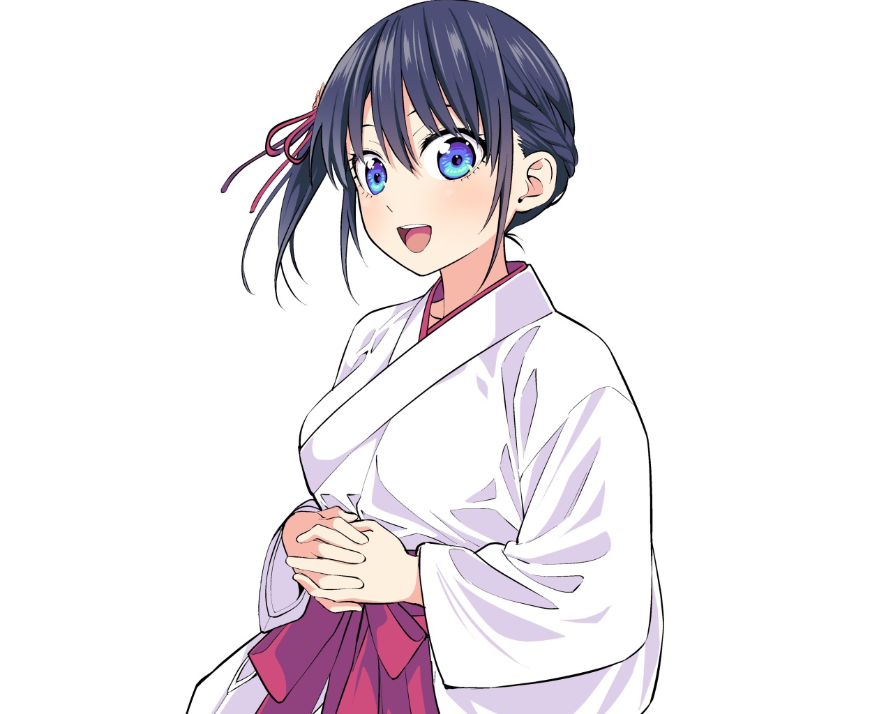 Персонаж Nagisa Minase аниме  Kanojo mo Kanojo на белом фоне в кимоно 