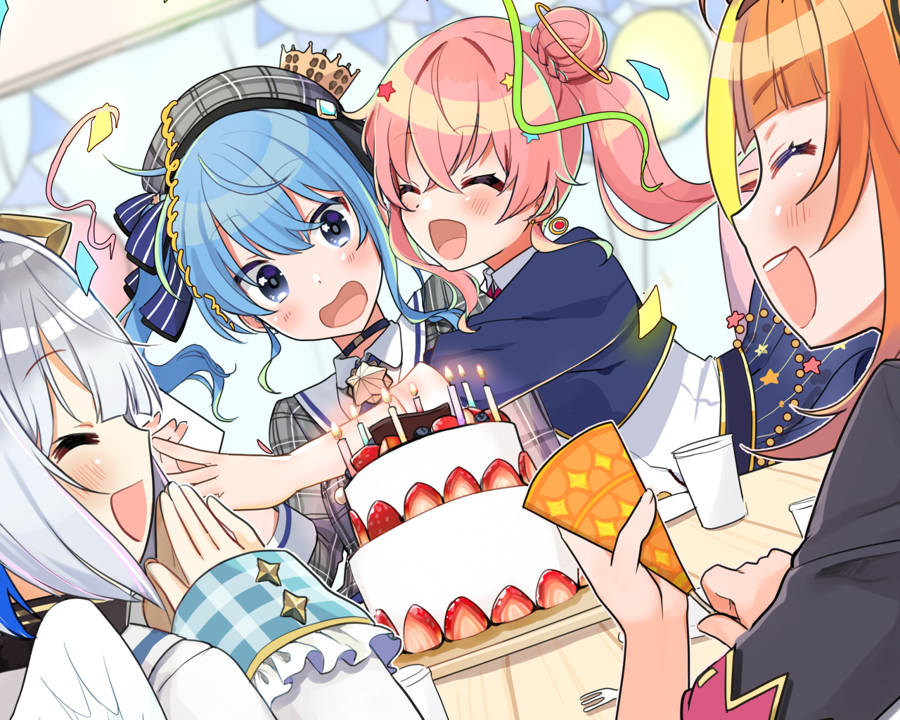 Девушки отмечают день рождения аниме  Виртуальный Ютубер