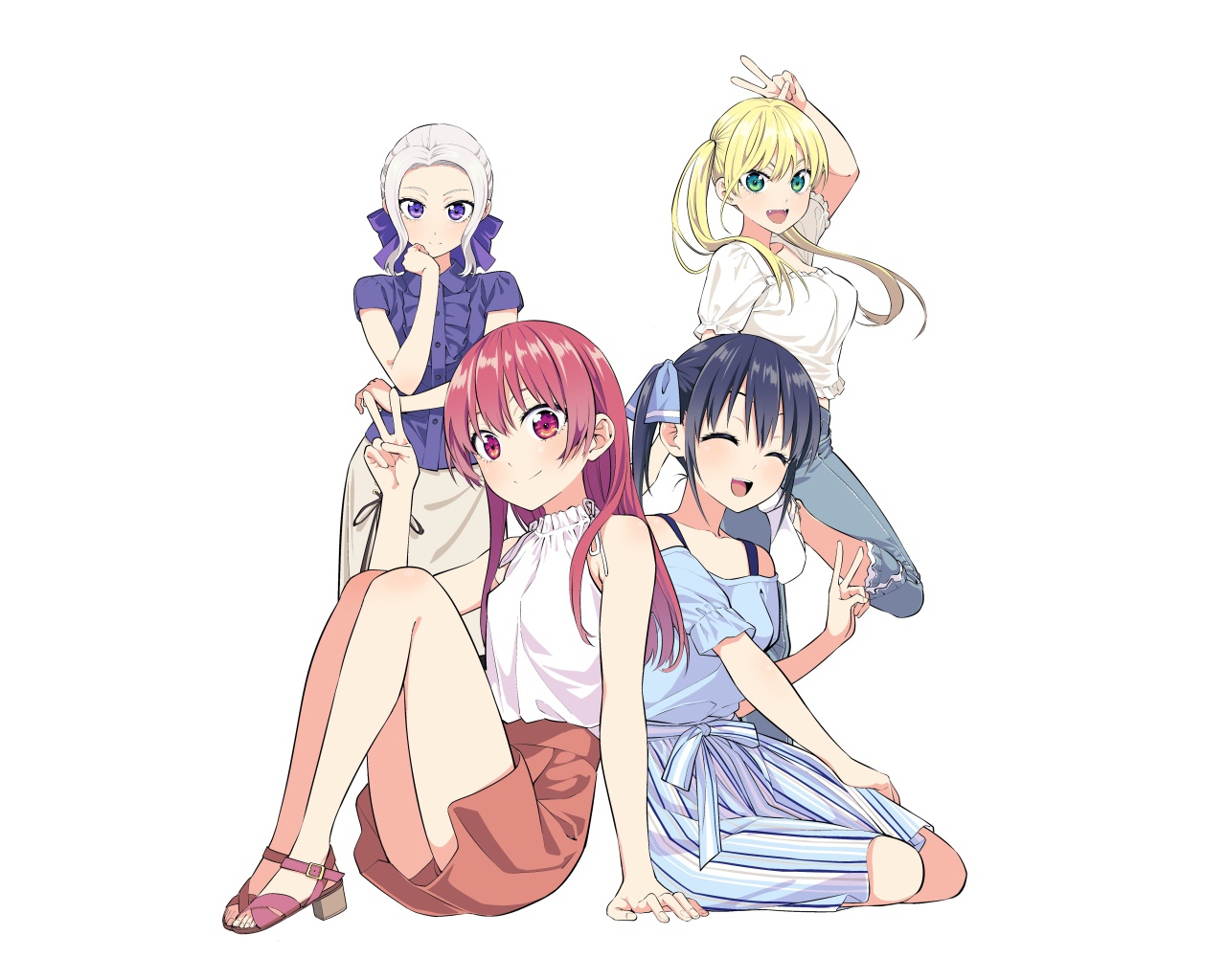 Девушки из аниме  Kanojo mo Kanojo на белом фоне