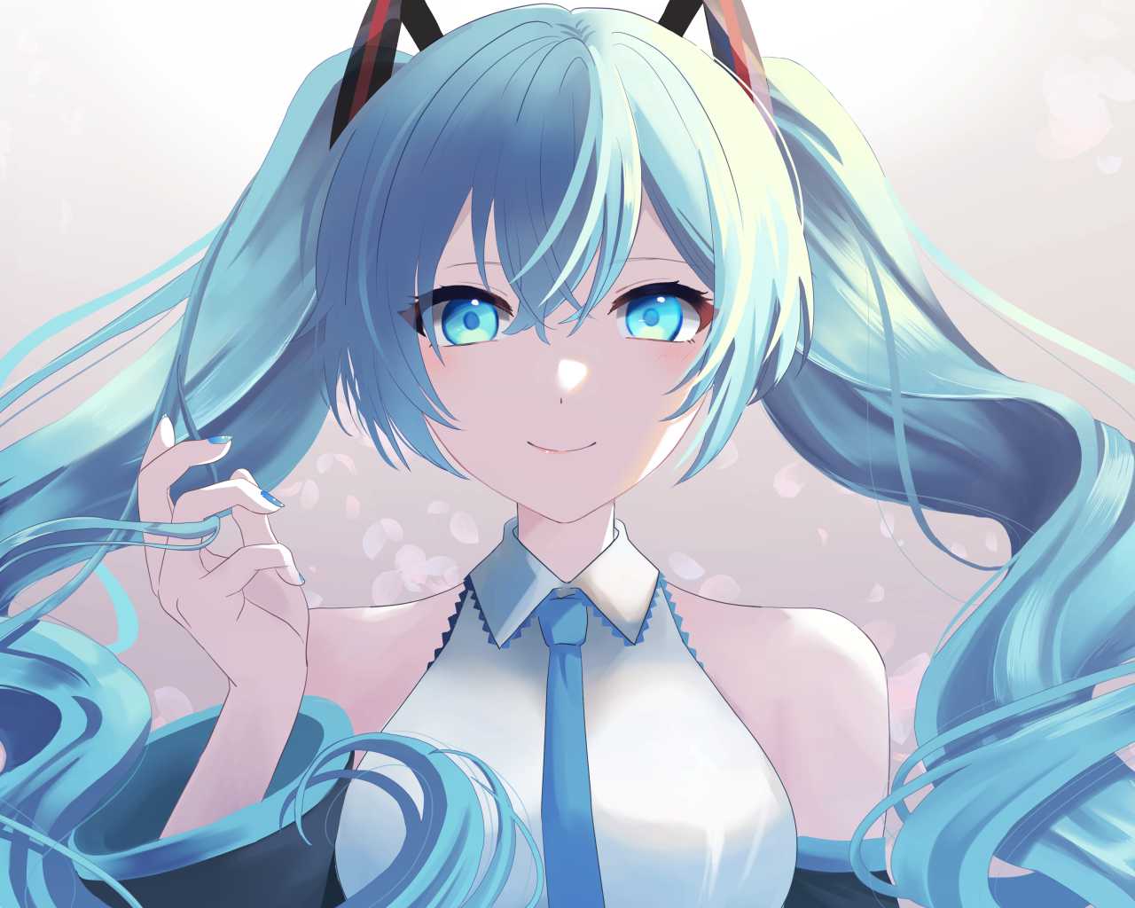 Девушка Хатсуне Мику с голубыми волосами аниме Вокалойд