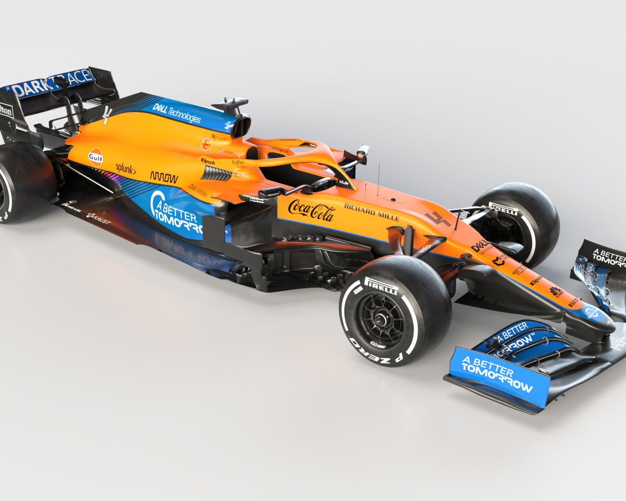 Быстрый гоночный автомобиль McLaren MCL35M 2021 года на сером фоне