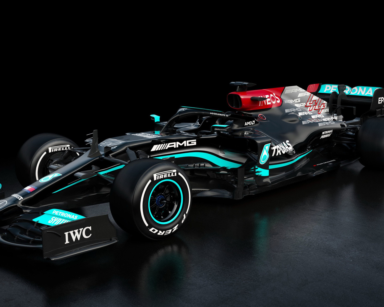 2021 Mercedes-AMG F1 W12 E Performance Race Car Against Black Background