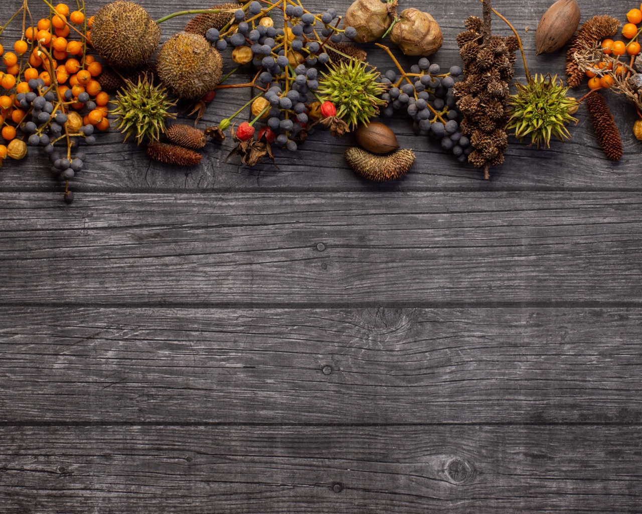 Ягоды с шишками на деревянном фоне 