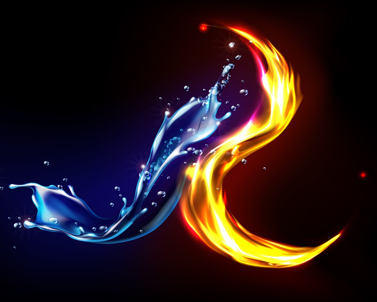 Огонь и вода на черном фоне 