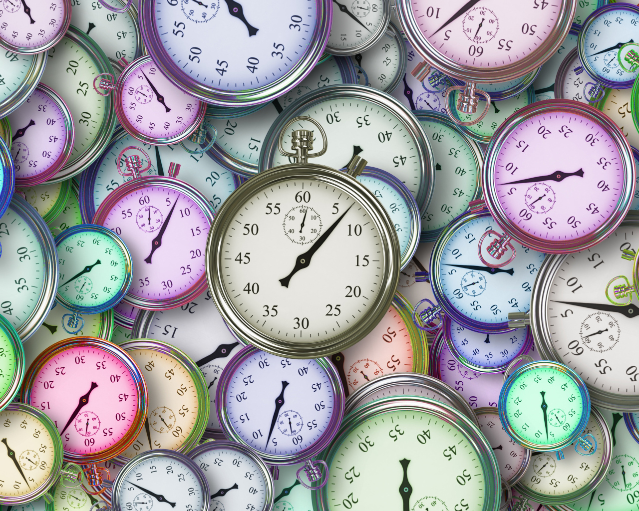 Много секундомеров крупным планом