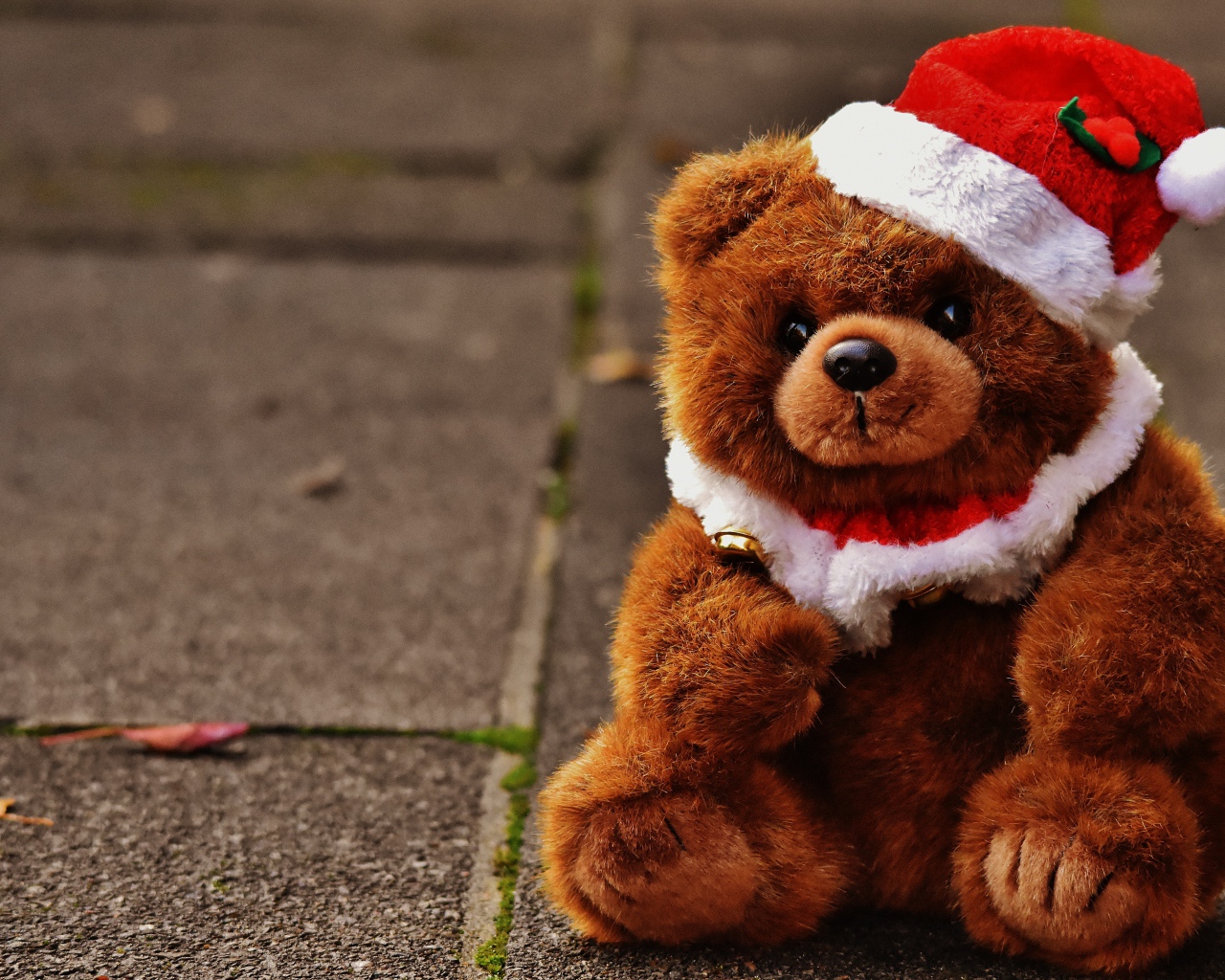 Плюшевый мишка в новогоднем колпаке 