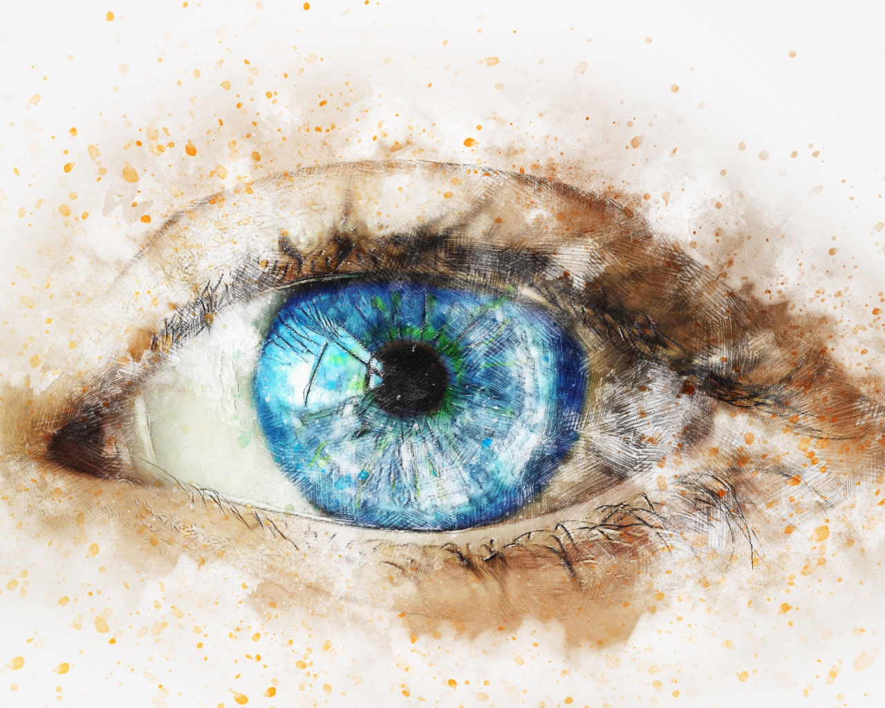 Нарисованный голубой глаз на белом фоне