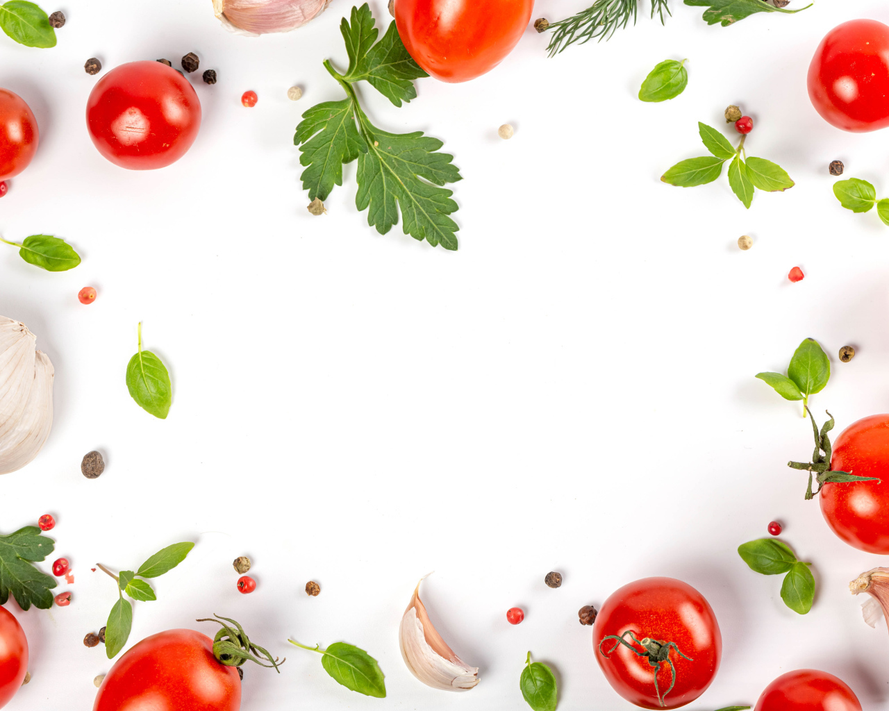 Белый фон с овощами и зеленью 