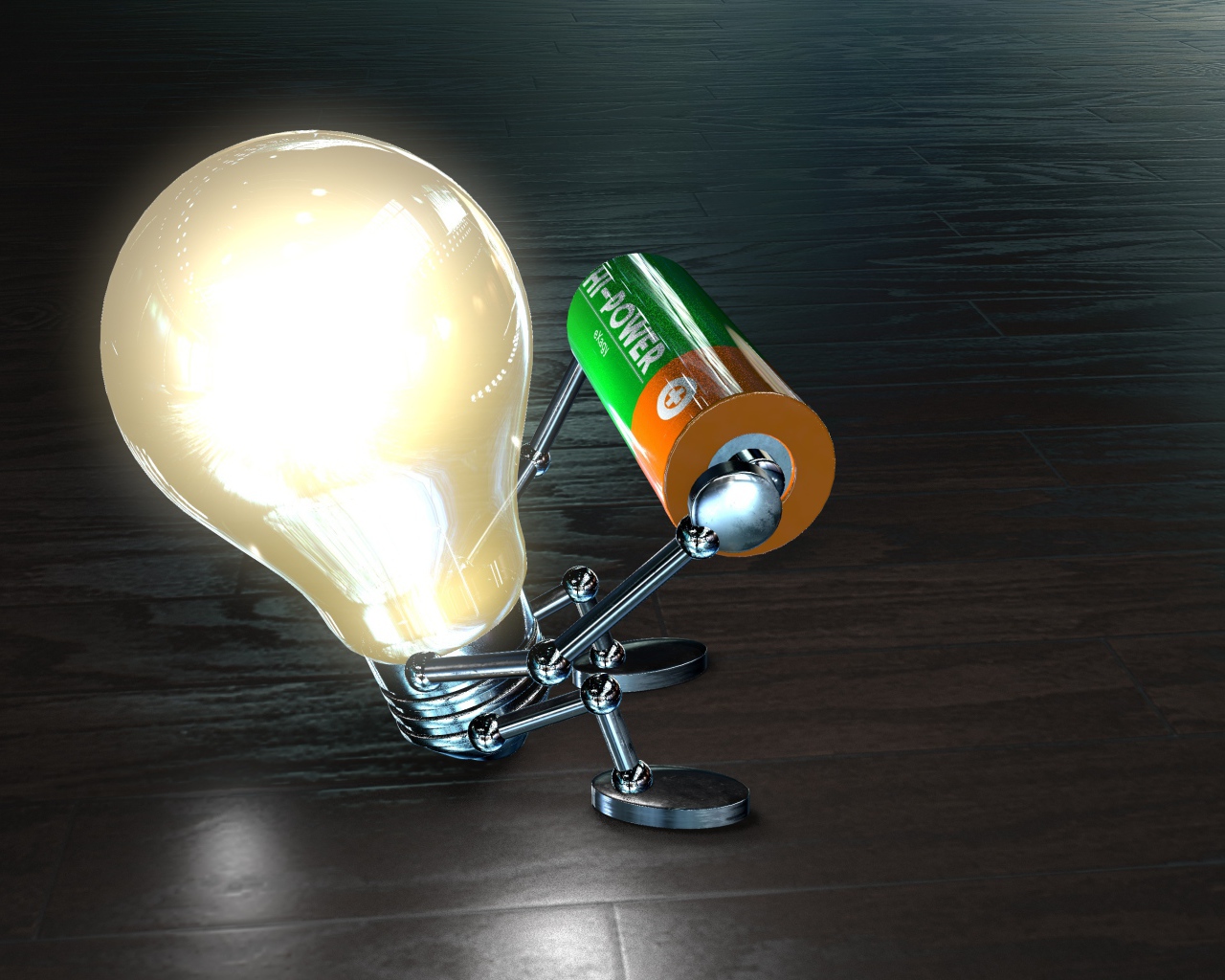 Лампочка с батарейкой в руках на полу