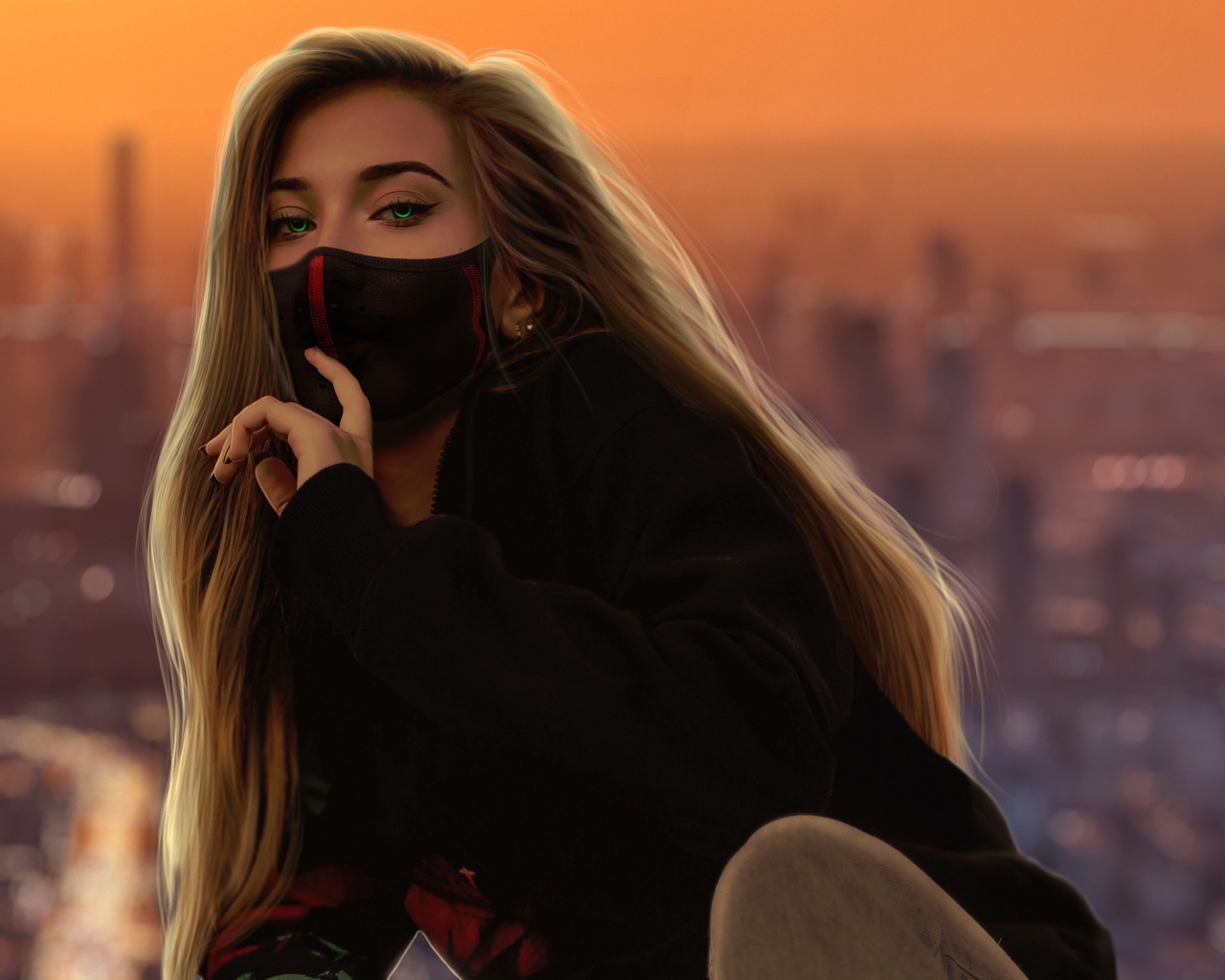 Девушка 3д в черной маске 