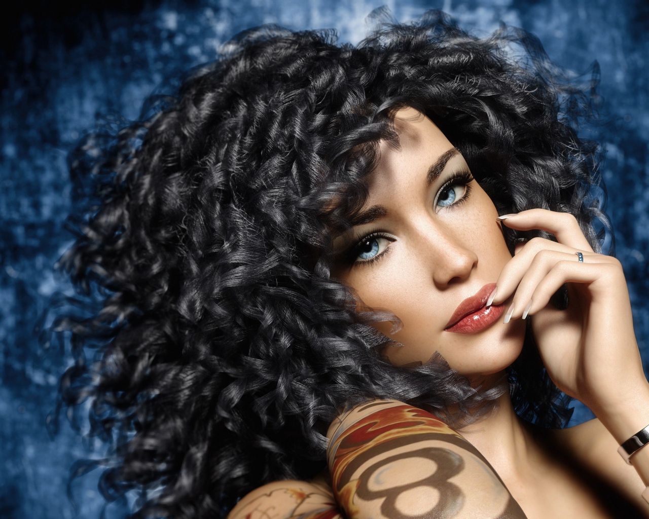 Красивая голубоглазая 3Д девушка с черными волосами