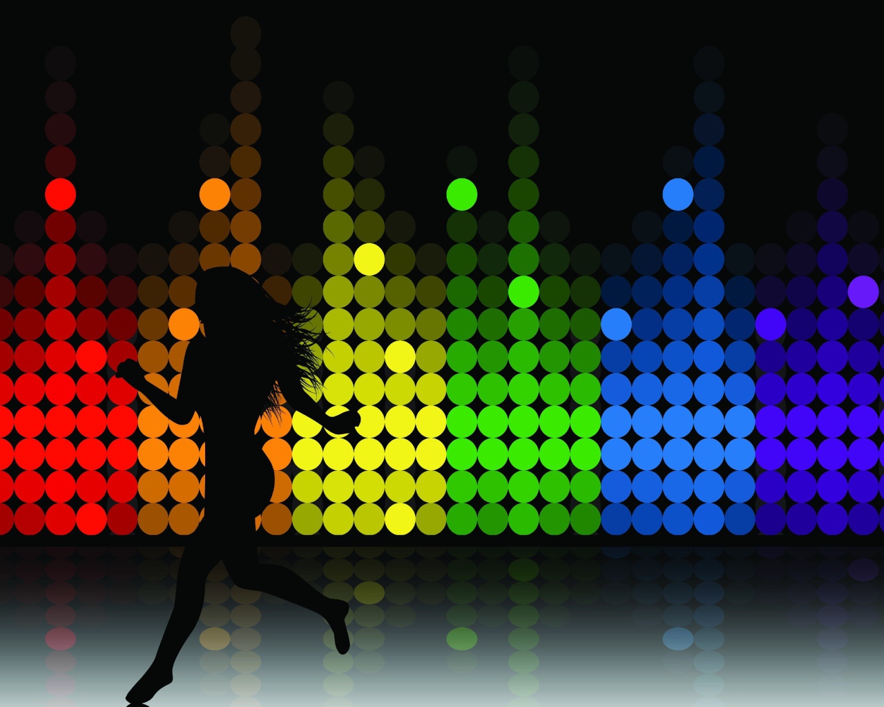 Черный силуэт девушки на разноцветном фоне 