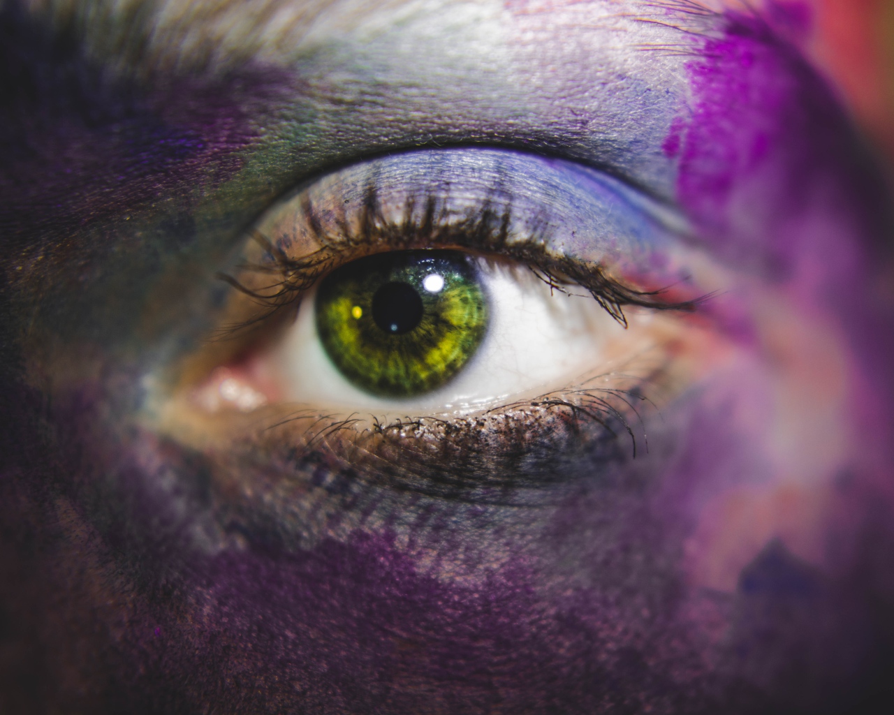 Красивый зеленый глаз в краске 