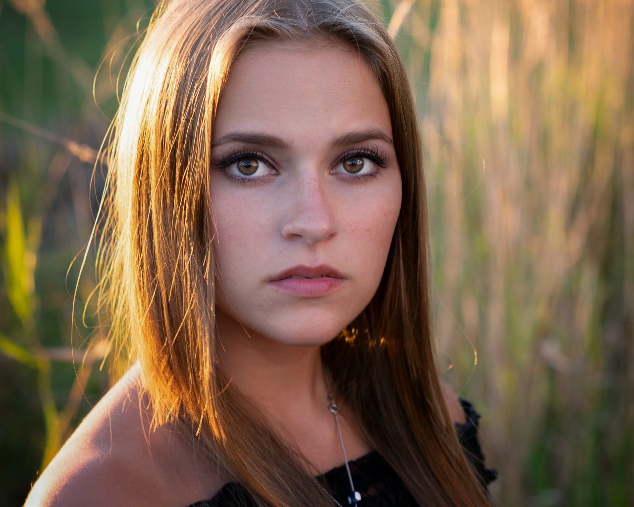 Солнце падает на волосы красивой девушки