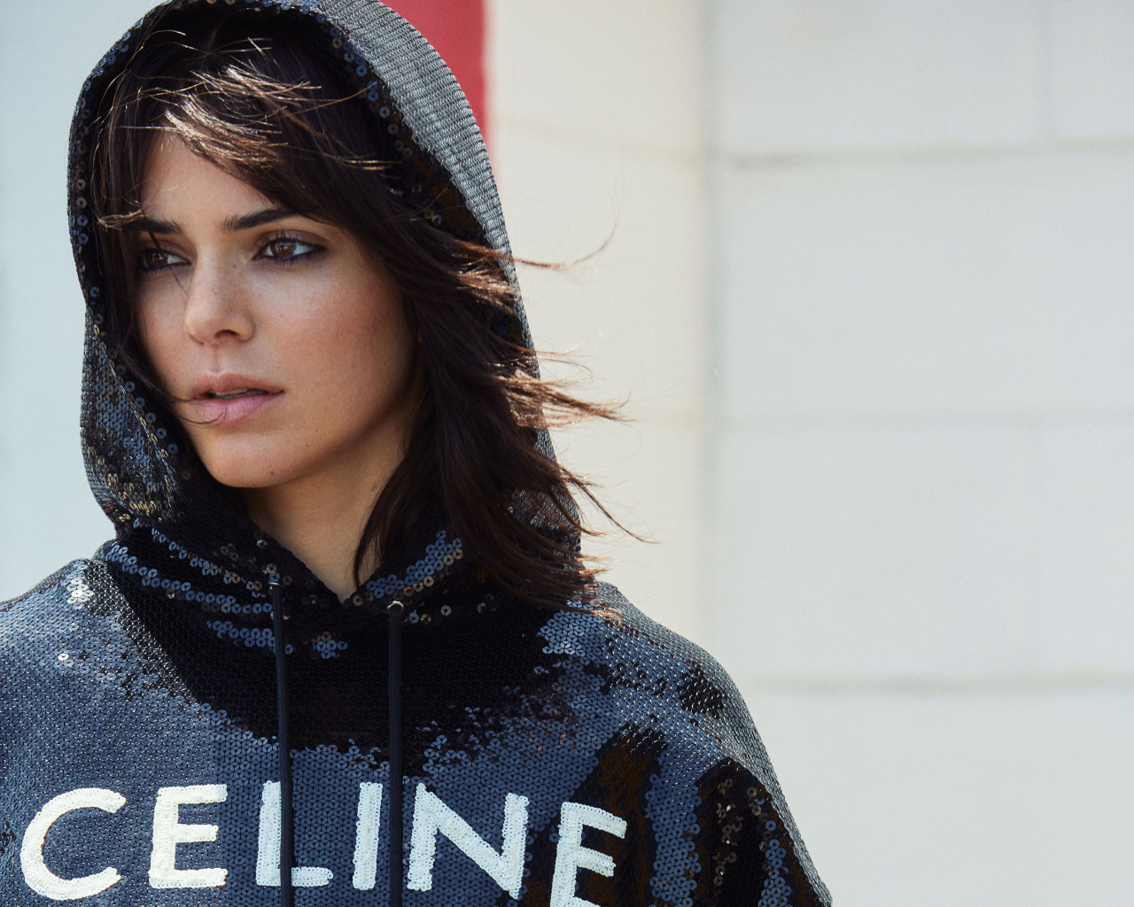 Кареглазая модель Кендалл Дженнер в капюшоне