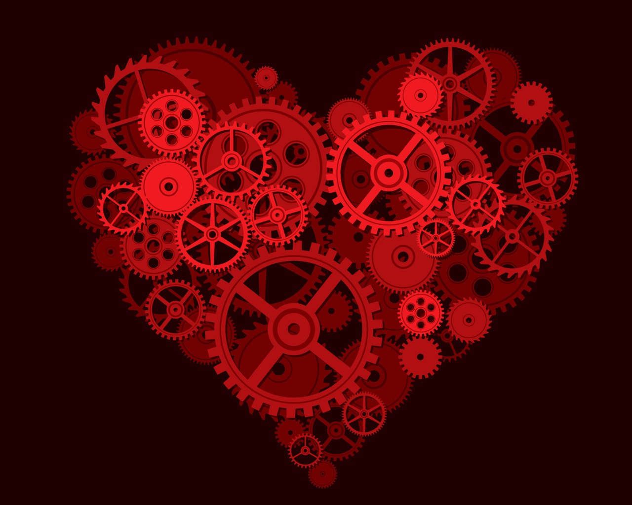 Большое красное сердце из шестеренок 