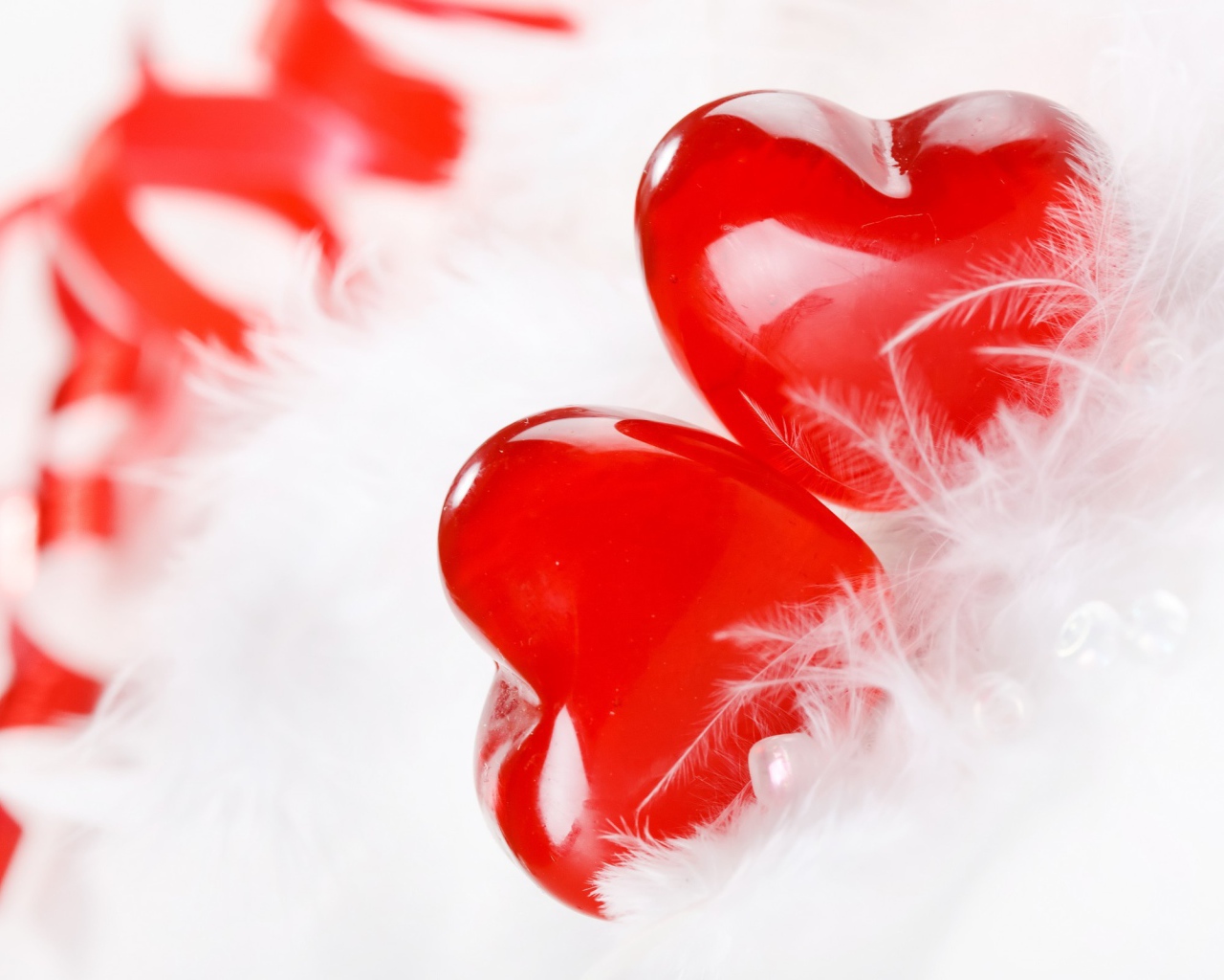 Два красных сердца с белым перьями