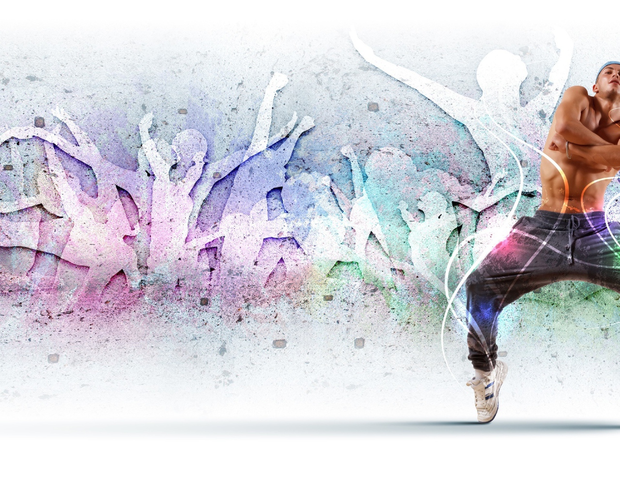 Парень танцор на фоне стены 