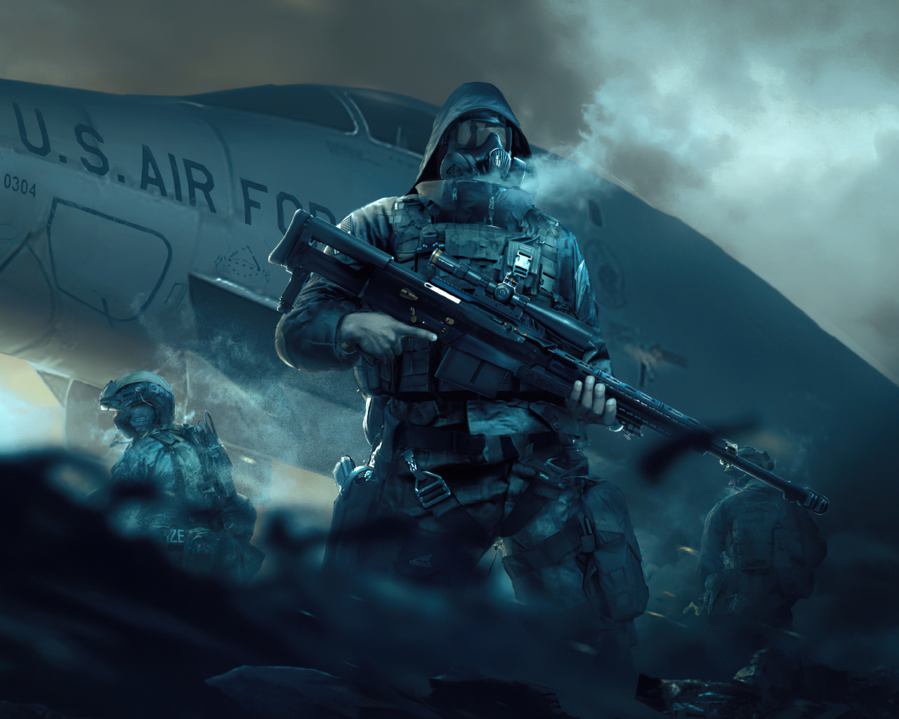 Мужчины военные у самолета 