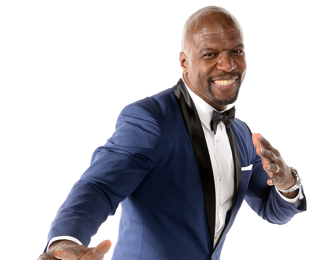 Мужчина в костюме, актер Терри Крюс на белом фоне