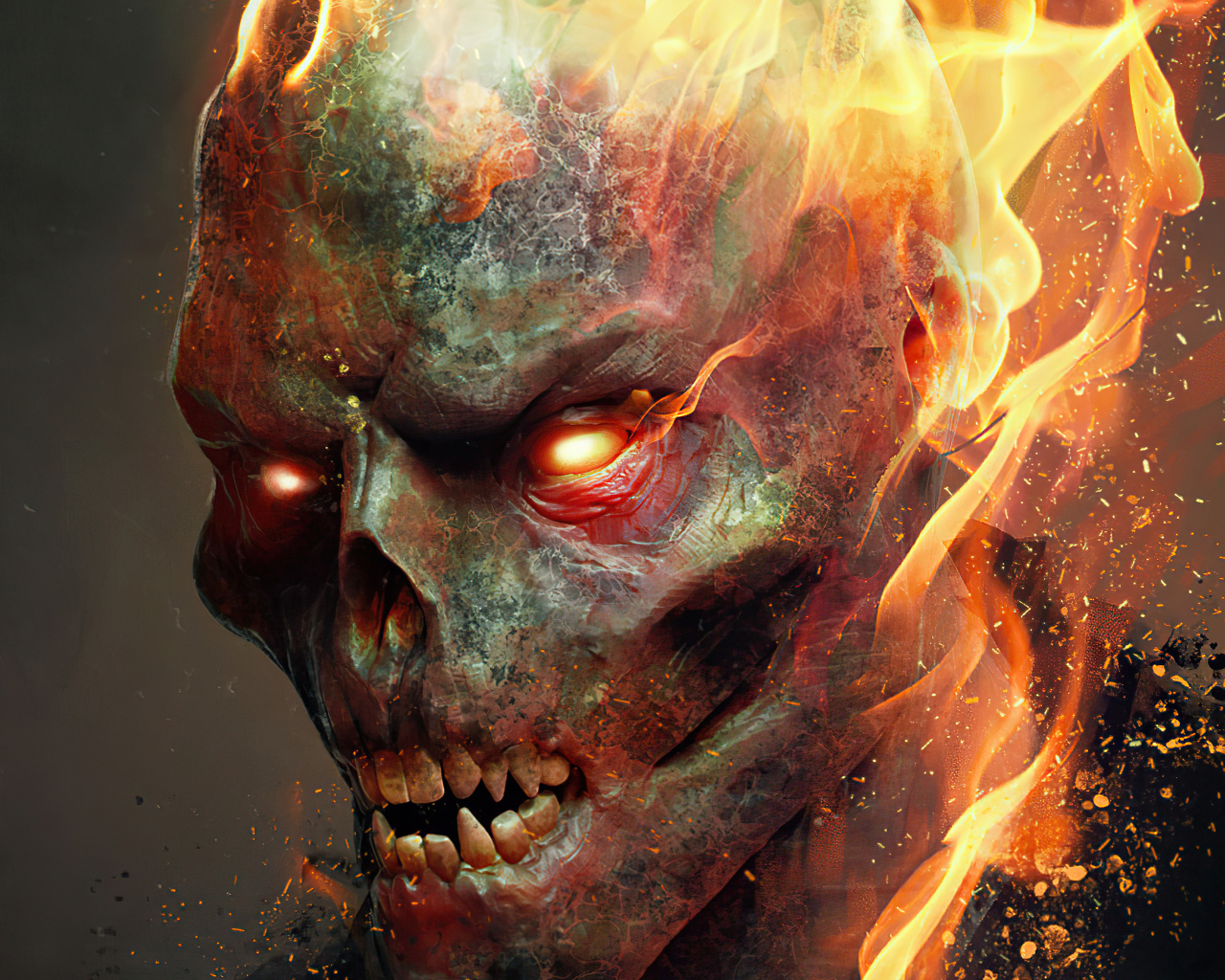 Огненный череп крупным планом  фильм Призрачный Гонщик