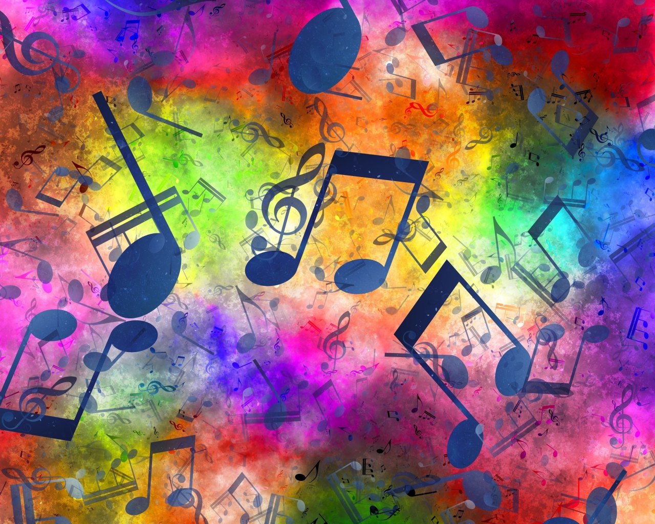 Черные музыкальные ноты на разноцветном фоне 