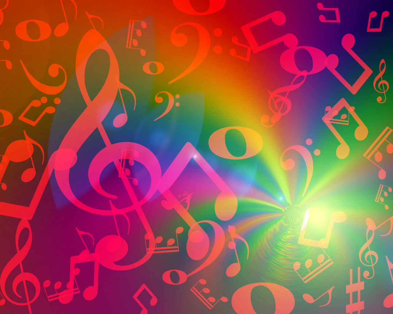 Яркие красные ноты в радужном свечении 