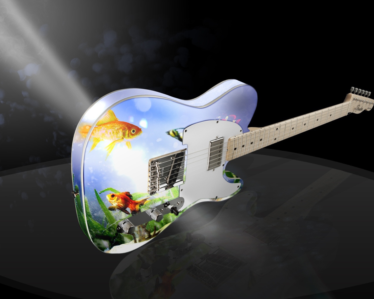 Гитара с рисунком в свете софитов