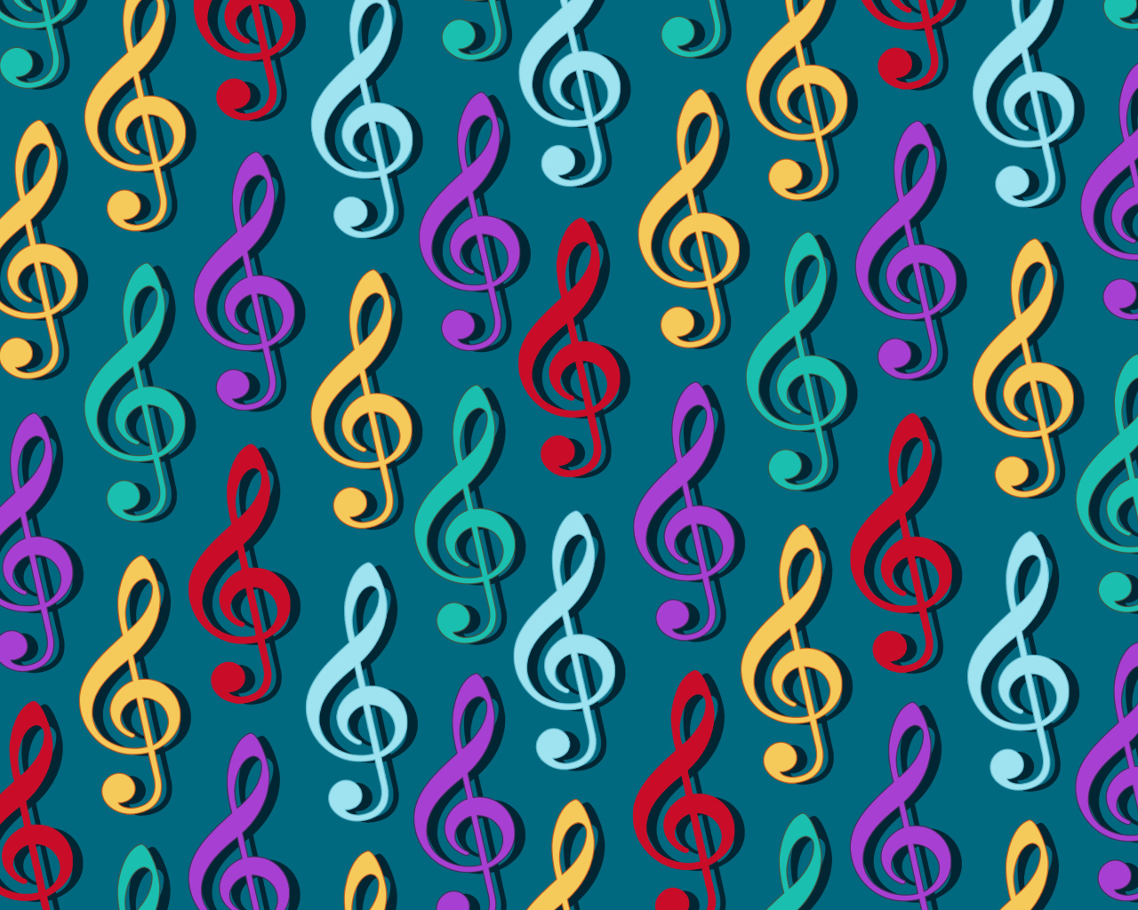 Разноцветные ноты на сером фоне 