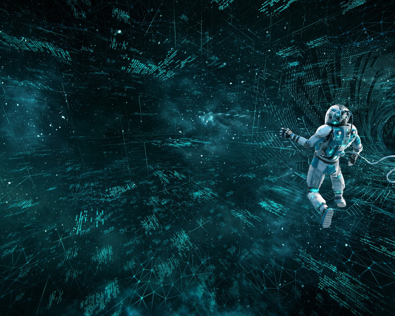 Мужчина астронавт в информационном космосе