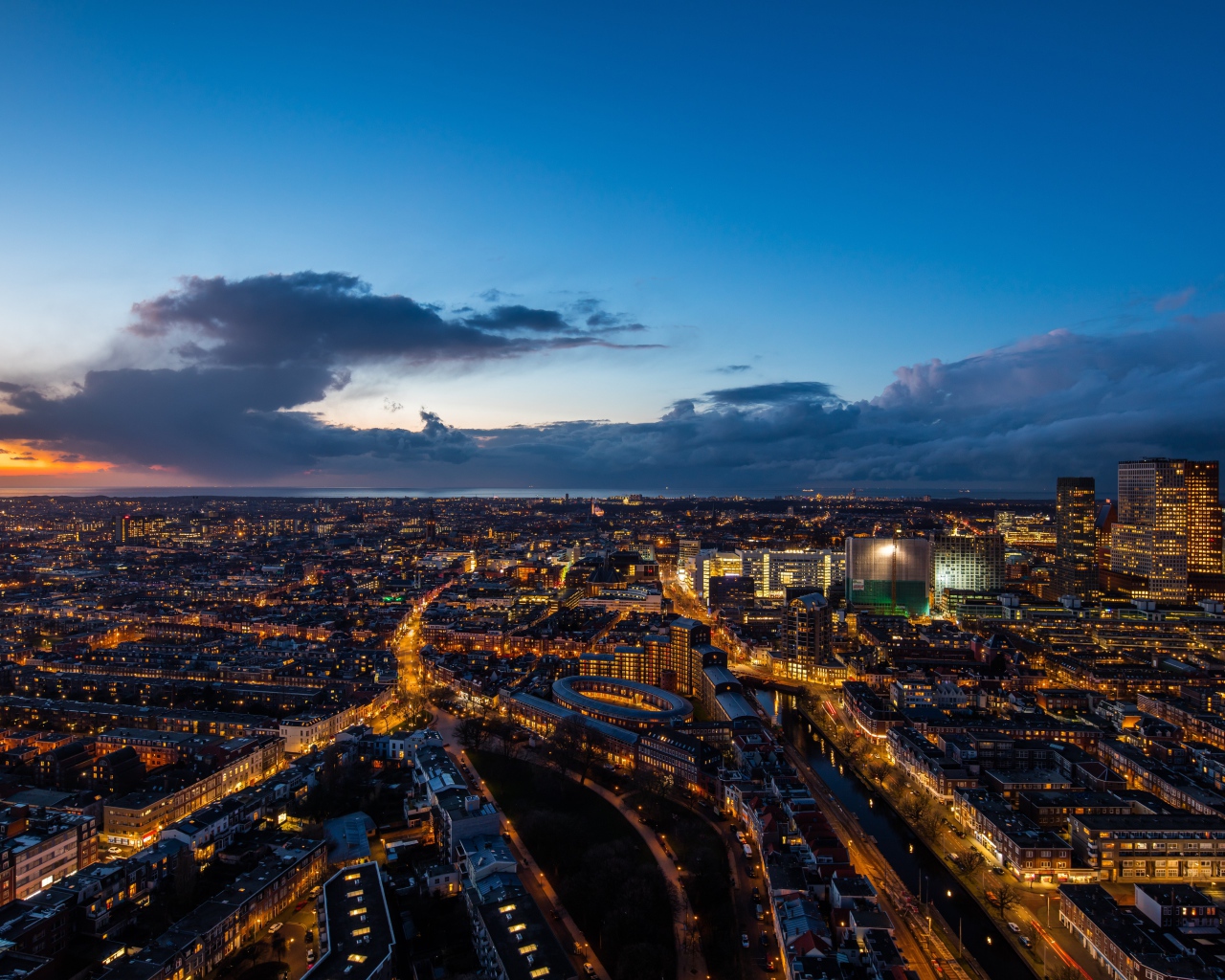 Красивый вид на ночной Сингапур, Азия