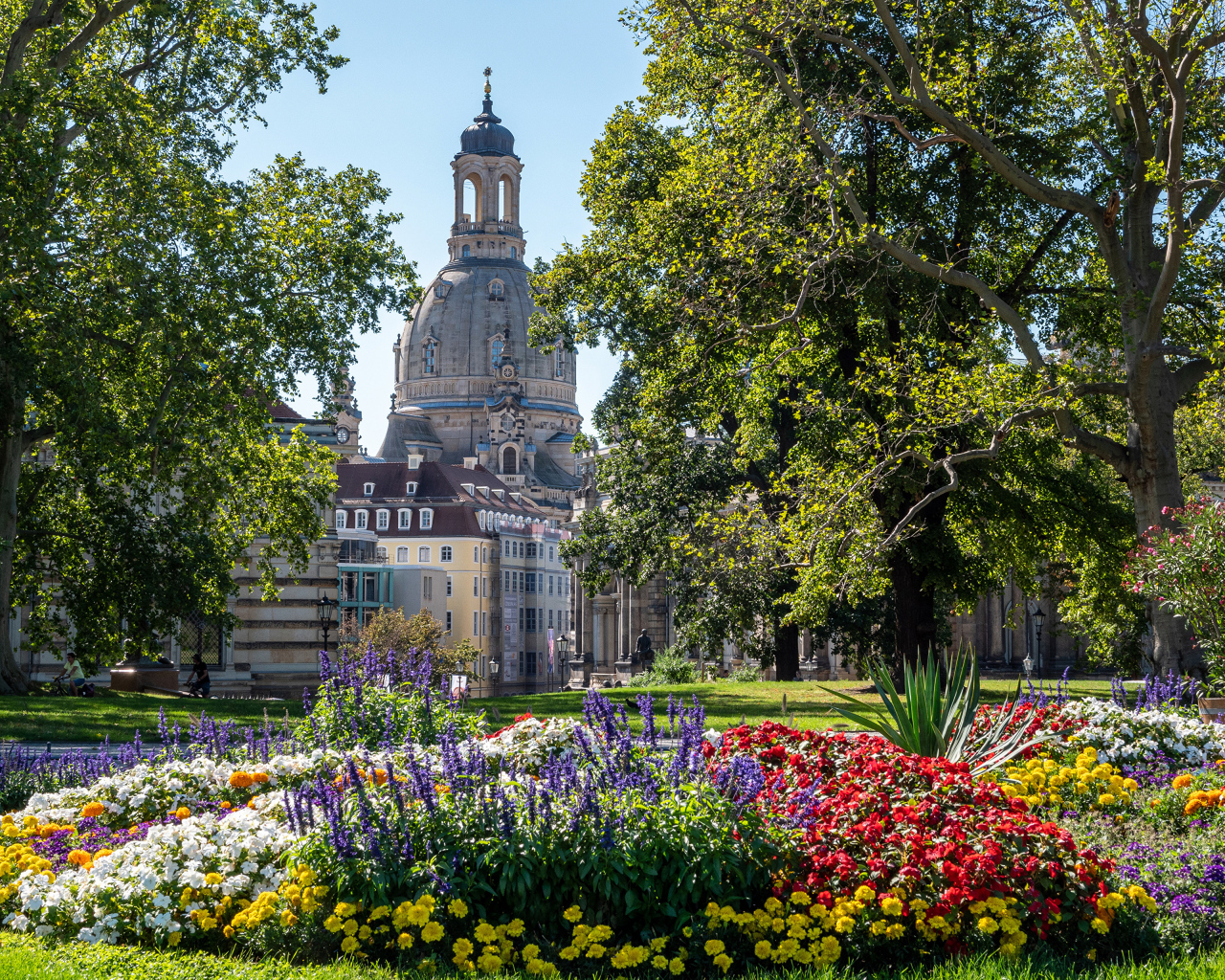 Old church in a picturesque park, Dresden. Germany
