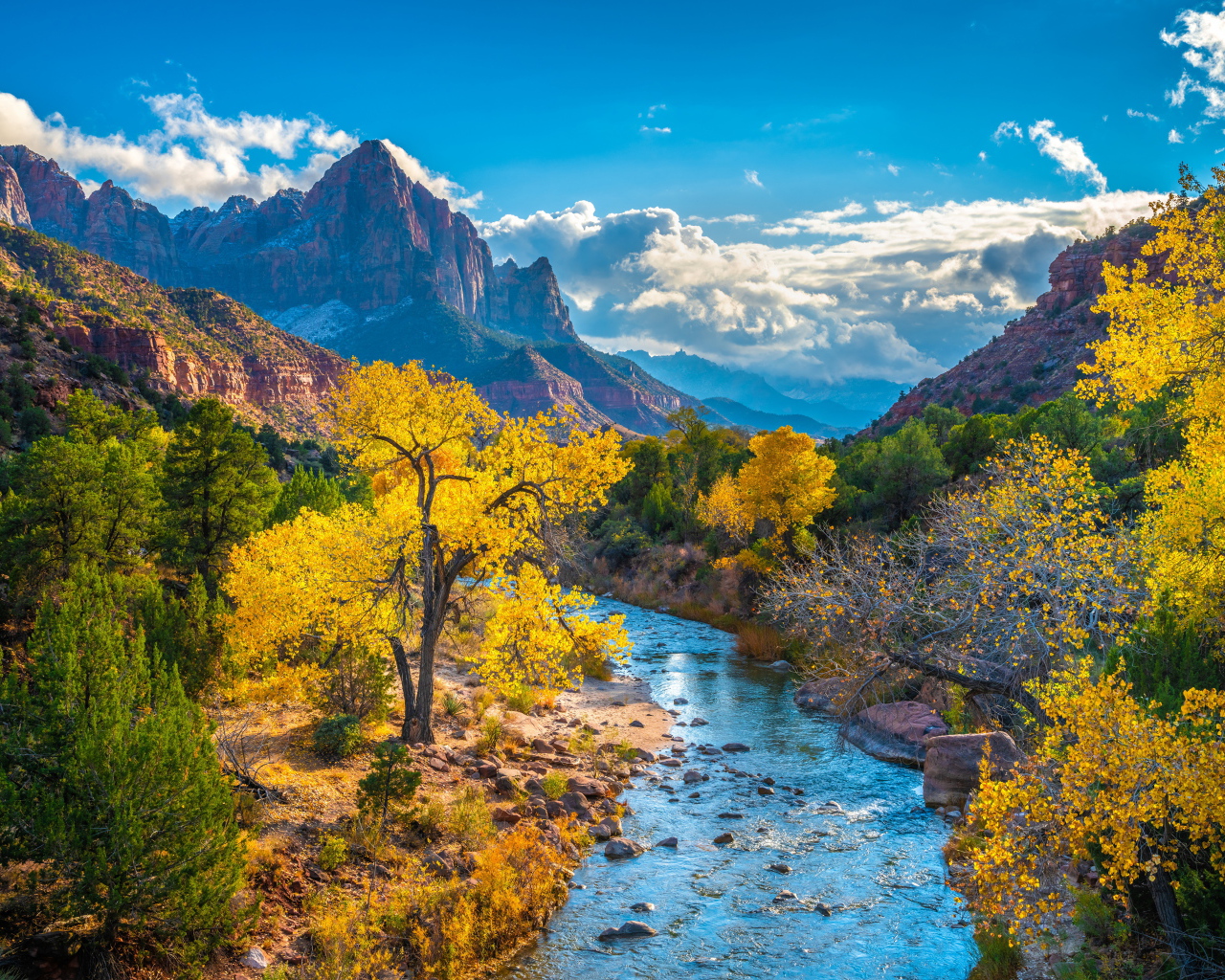 Красивый вид на национальный парк Сион осенью, США