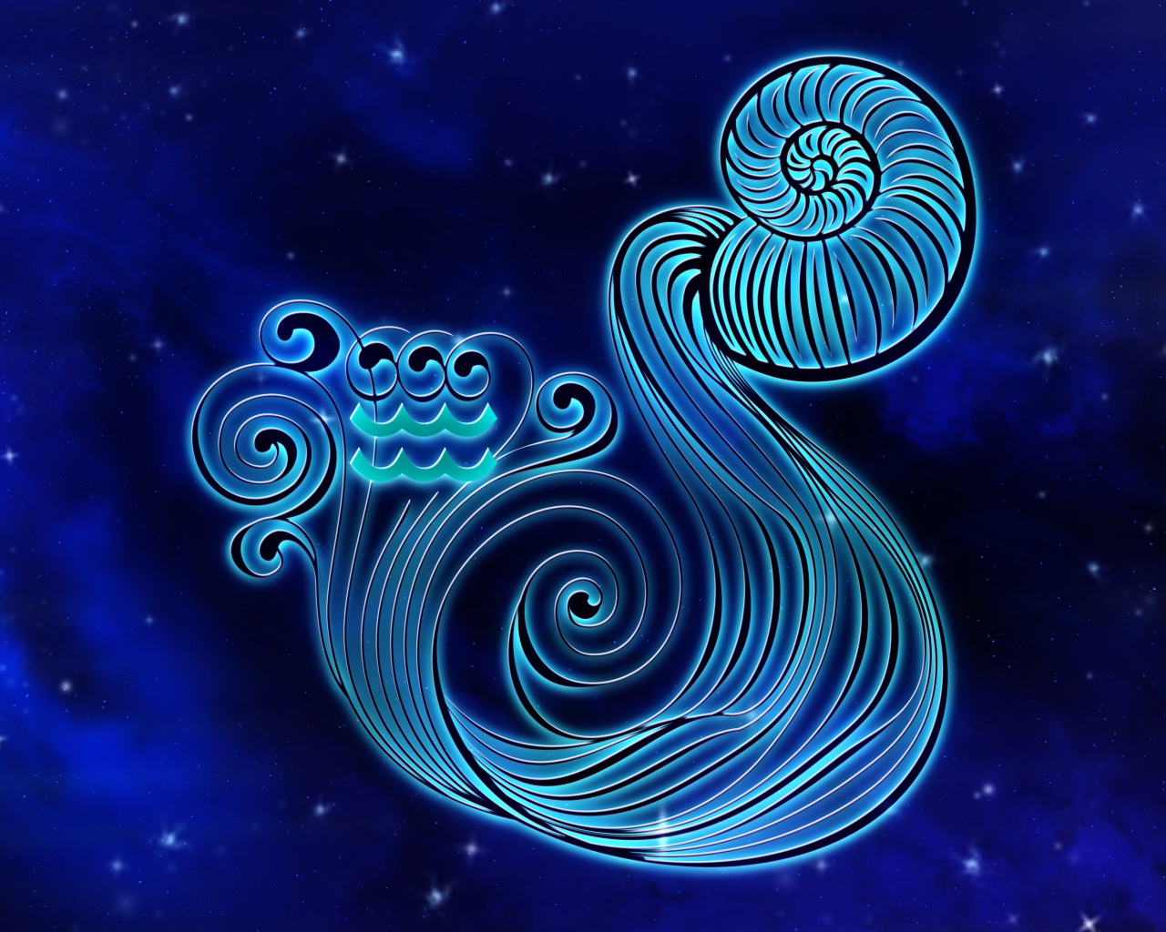 Красивый знак водолей на синем фоне