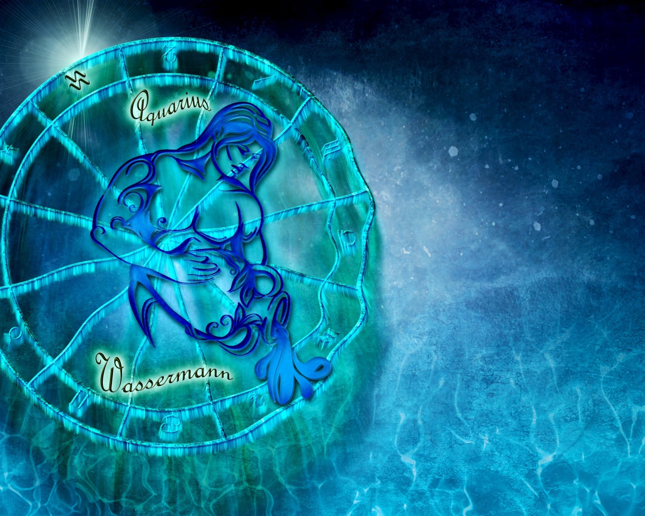 Beautiful zodiac sign Aquarius on a blue background