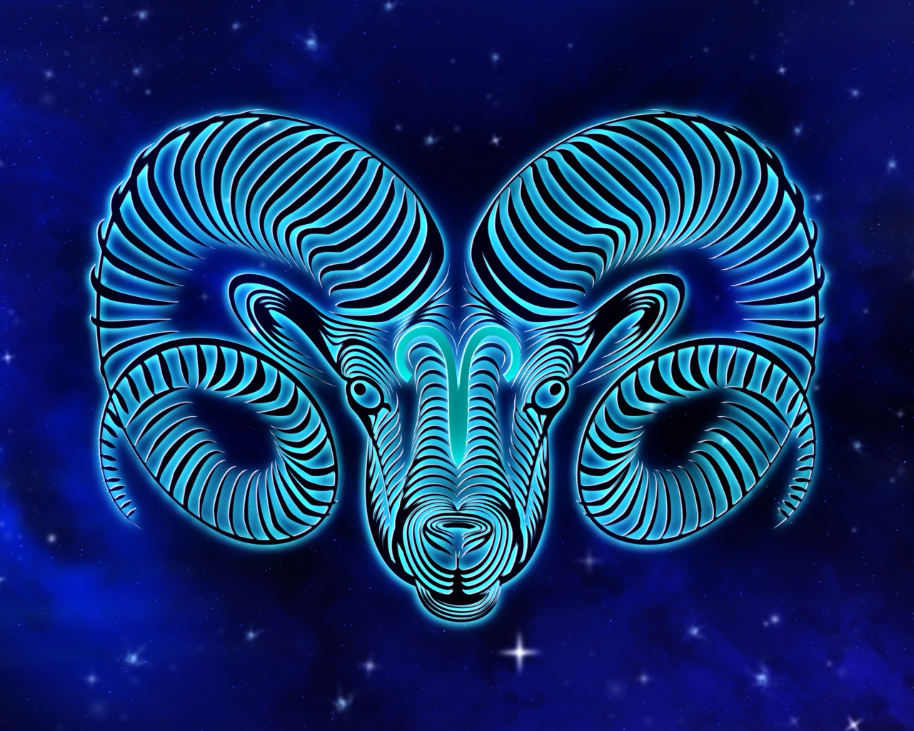 Красивый знак зодиака овен на синем фоне