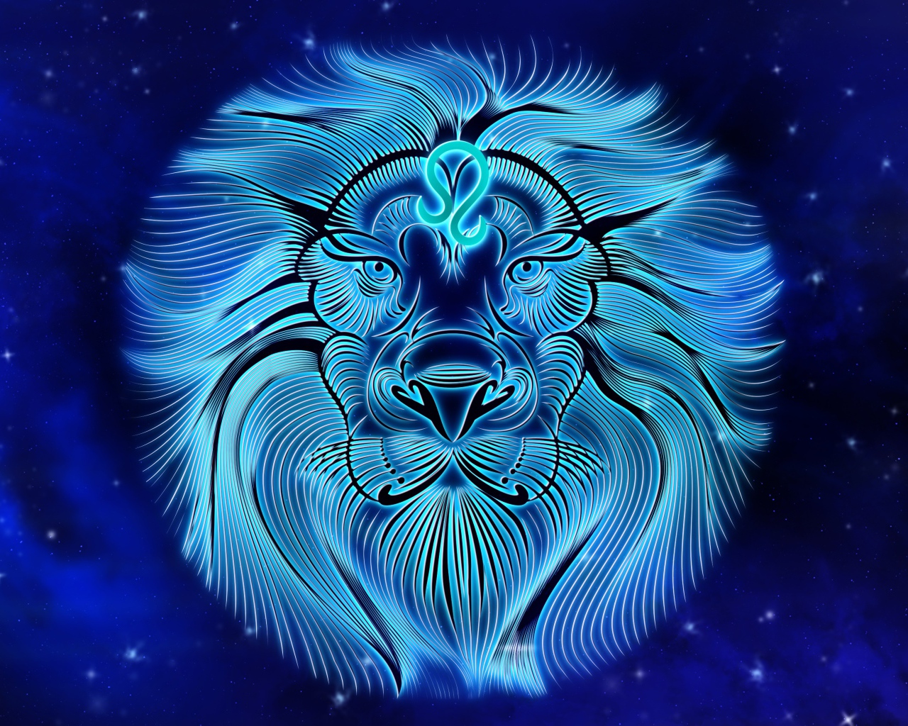 Красивый знак зодиака лев на синем фоне