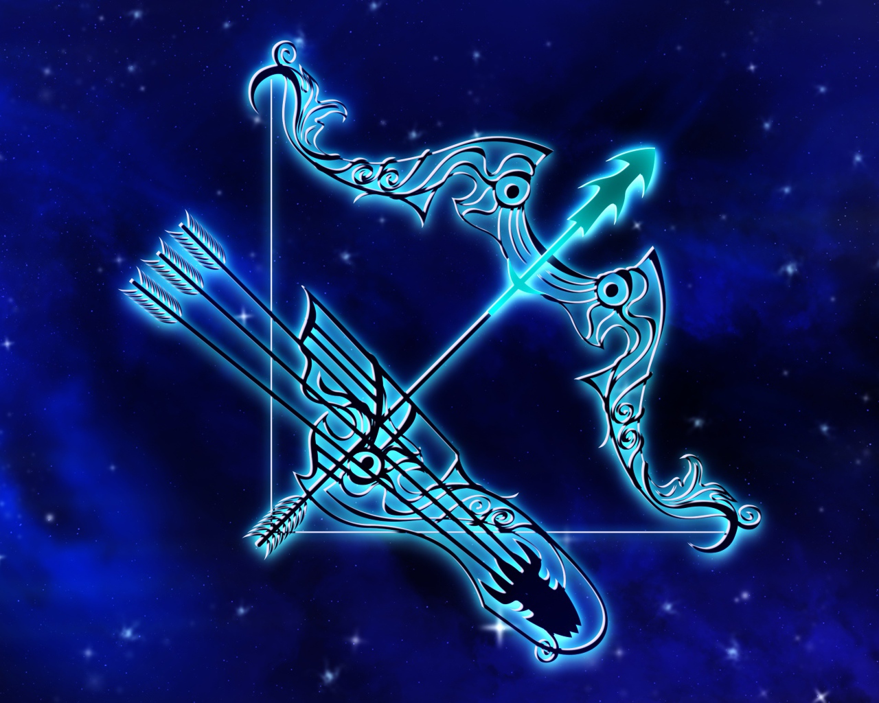 Красивый знак зодиака стрелец на синем фоне