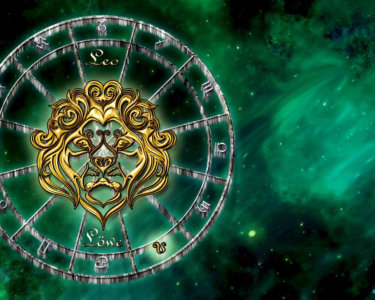 Знак зодиака лев на зеленом фоне
