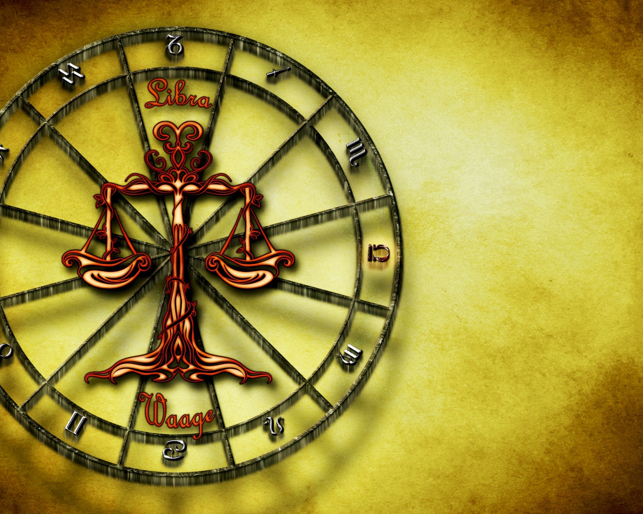 Знак зодиака весы на желтом фоне