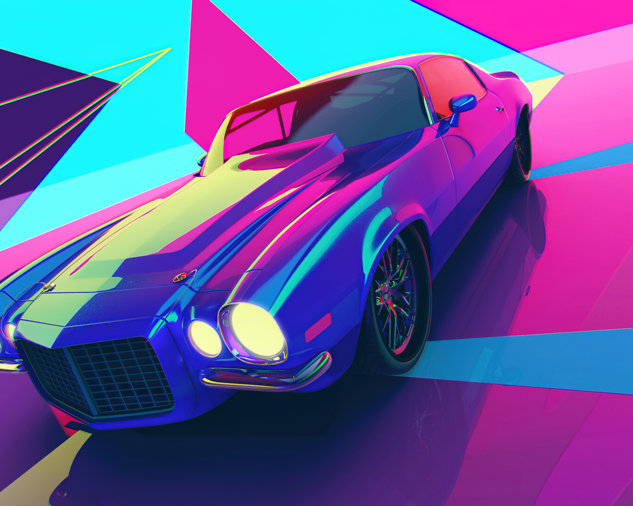 Автомобиль 3д на разноцветном фоне