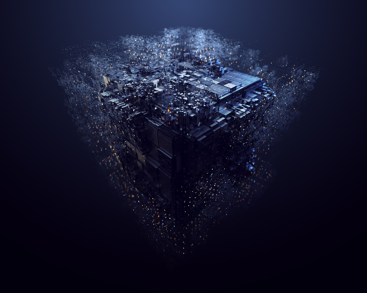 Разрушение абстрактного куба на черном фоне