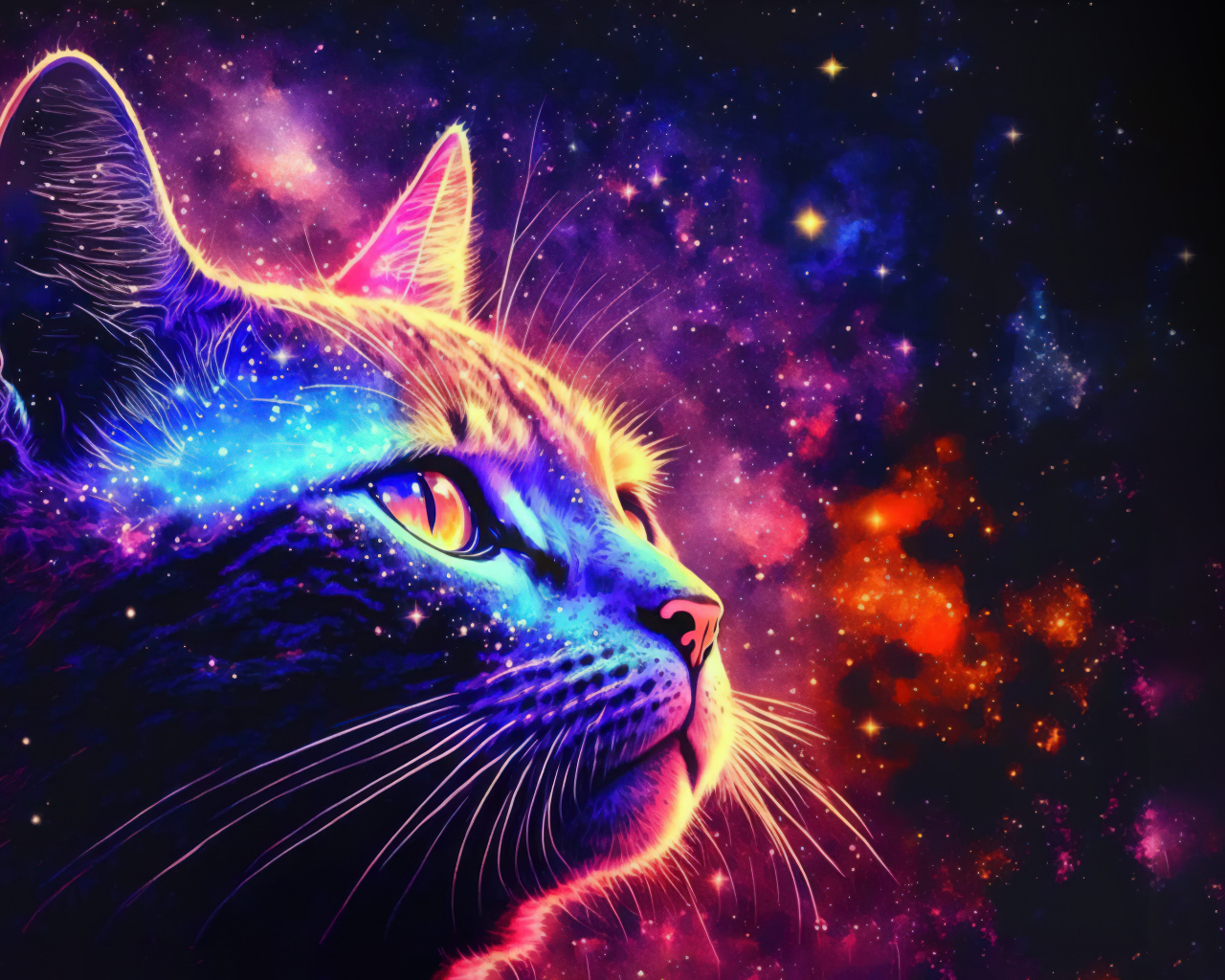 Красивый разноцветный неоновый кот
