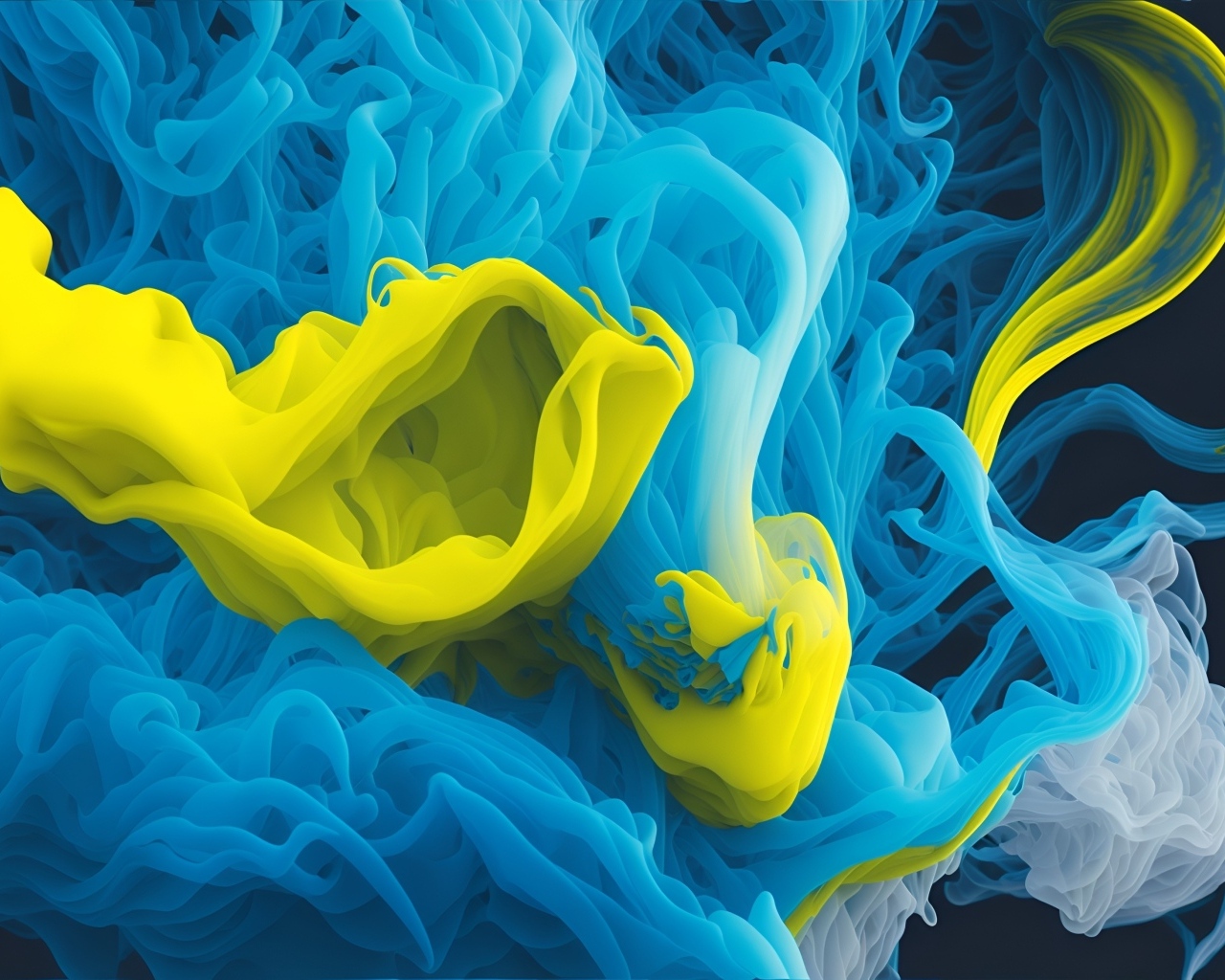 Голубой и желтый дым крупным планом