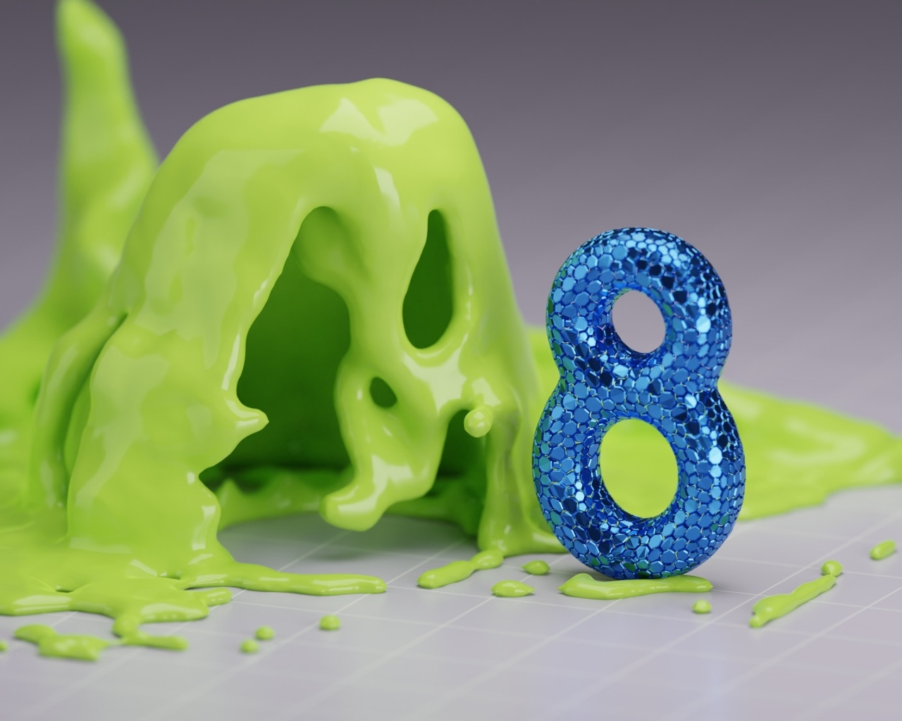 Синяя цифра восемь с зеленой краской 3д графика