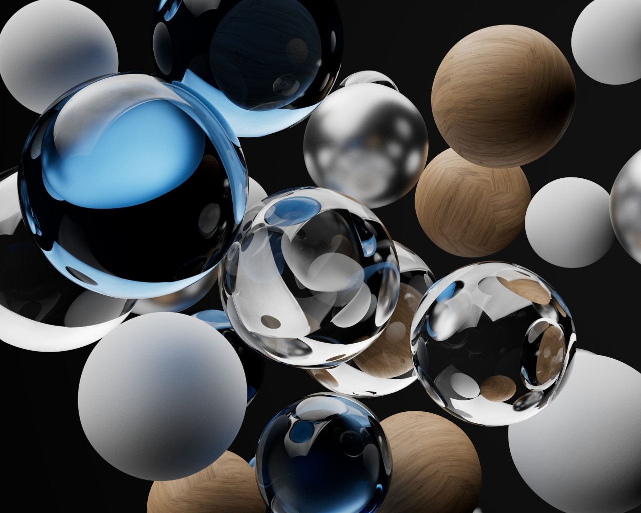 Разные 3д шары на черном фоне