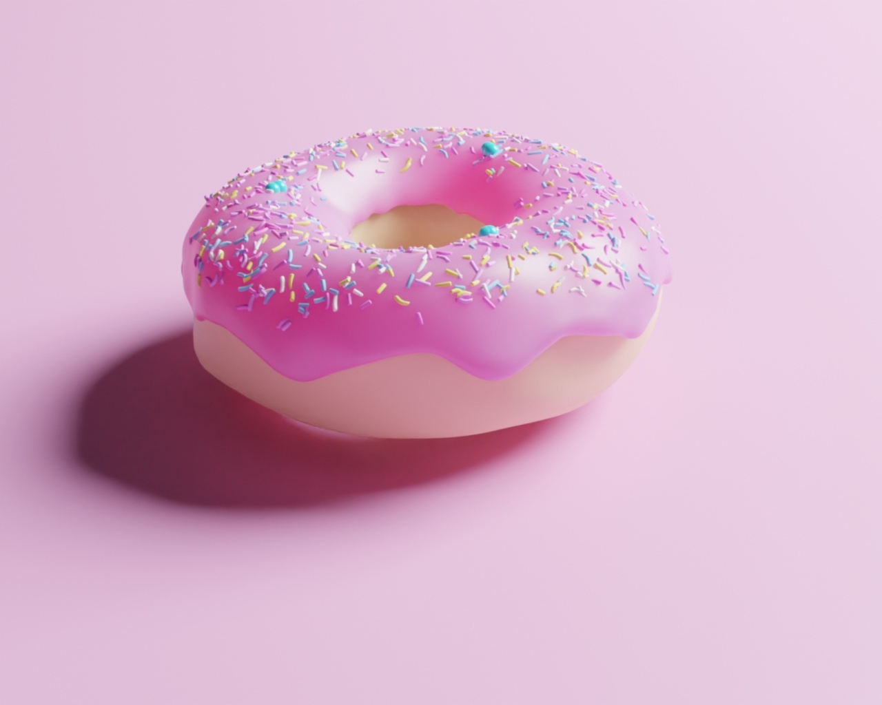 Пончик с глазурью на розовом фоне
